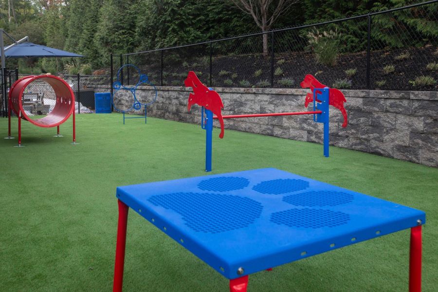 Linden Apartments Small package room with shelves, a bulletin board, and packages on the floor and shelf.