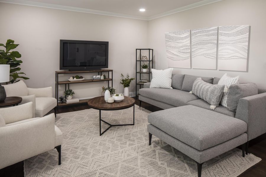 Linden Apartments Stylish Wood and Marble Kitchen Island