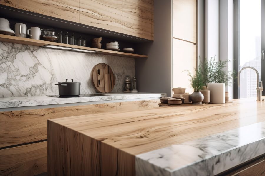 Woodland Hills Manor Tracy Stylish Wood and Marble Kitchen Island